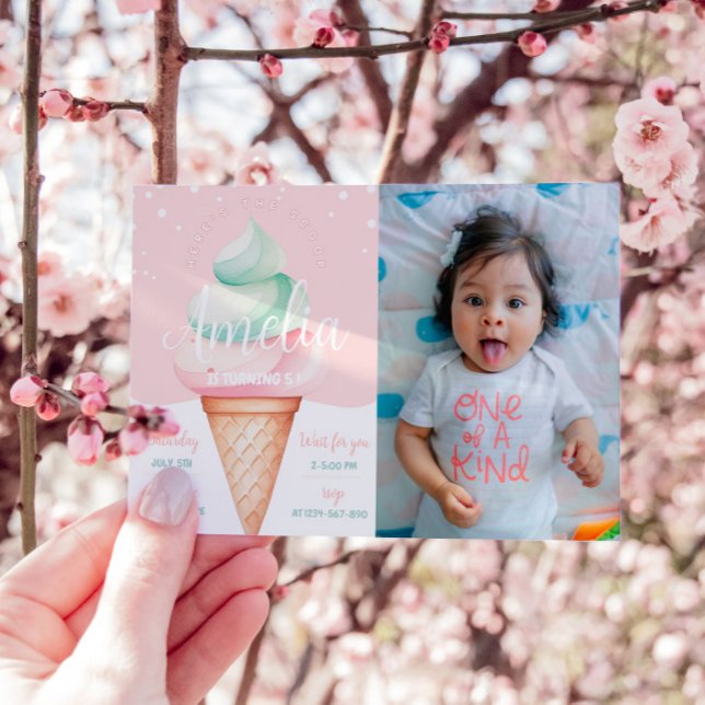 Sweet Firande Ice Cream Birthday Photo Inbjudningar (Skapare uppladdad)