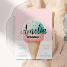 Sweet Firande Ice Cream Girl Birthday Inbjudningar