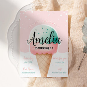 Sweet Firande Ice Cream Girl Birthday Inbjudningar