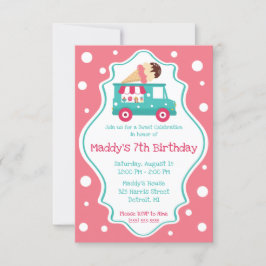 Sweet Firande Ice Cream Lastbil Födelsedagsfest Inbjudningar