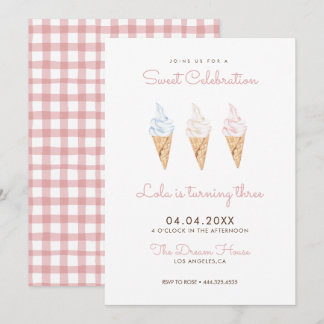 Sweet Firande Ice Cream Rosa Birthday Inbjudningar