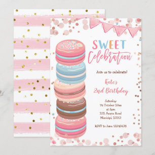 Sweet Firande Macaroon Girl Födelsedagsfest Inbjudningar