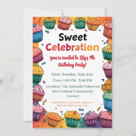"Sweet Firande" Party med färgstarka Muffinsar Inbjudningar