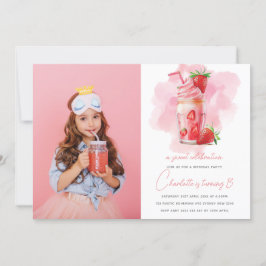 Sweet Firande Strawberry Birthday Photo Inbjudningar