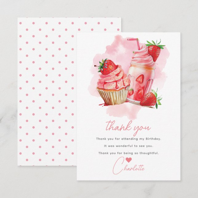 Sweet Firande Strawberry Birthday Tack Kort (Fram/baksida)