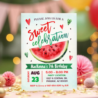 Sweet Firande Watermelon Födelsedagsfest Inbjudningar