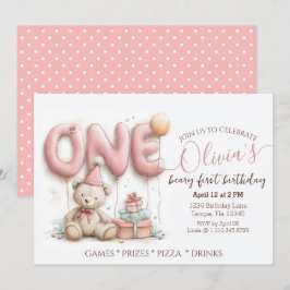 Sweet First Birthday Invitation with Teddy Bear  Inbjudningar