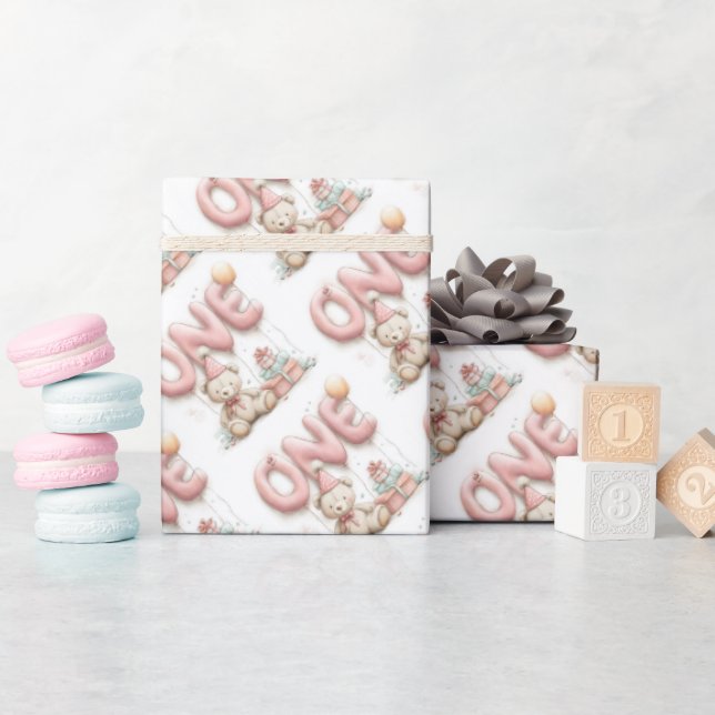 Sweet First Birthday Sticker with Teddy Bear  Presentpapper (Baby Shower)