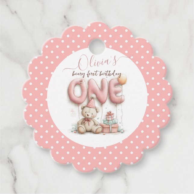 Sweet First Birthday with Teddy Bear  Gåvor Etiketter (Framsida)