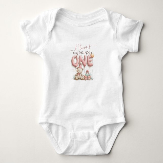 Sweet First Birthday with Teddy Bear  T Shirt (Framsida)