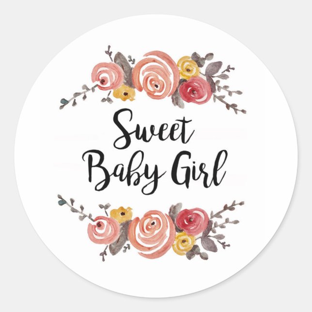 Sweet Flicka Baby Shower Runt Klistermärke (Framsida)