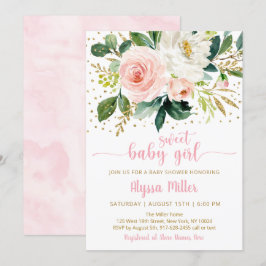 Sweet Flicka Boho Blommigt Rosa Guld Baby Shower Inbjudningar
