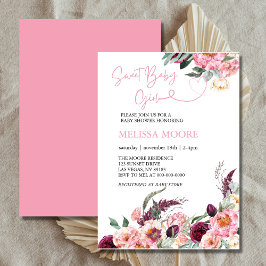 Sweet flicka boho burgundy rosa blommigt inbjudningar