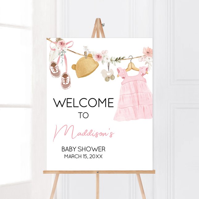 Sweet Flicka Boho Clothes Baby Shower Välkommen Poster (Sweet Baby Girl Boho Clothes Baby Shower Welcome Sign)