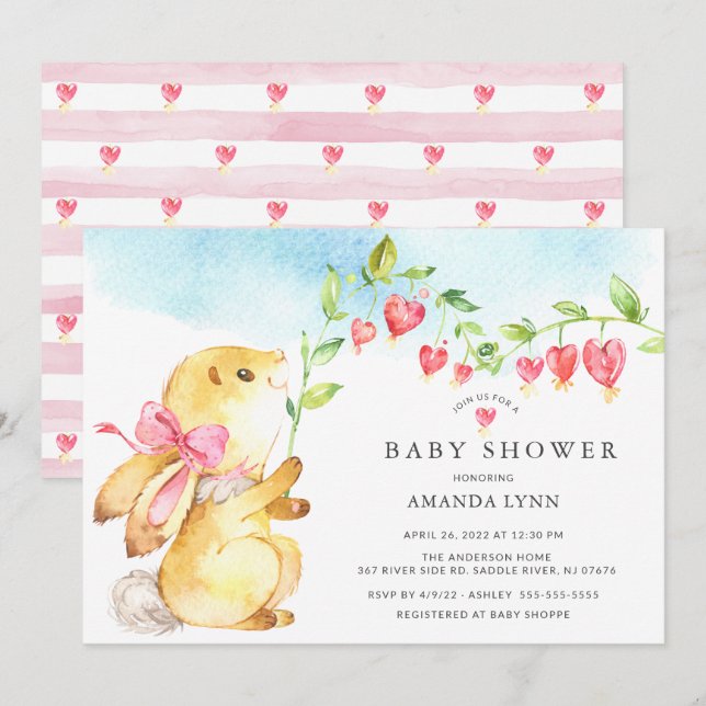 Sweet Flicka Bunny Baby Shower Inbjudningar (Fram/baksida)
