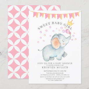 Sweet Flicka Elephant Baby Shower Inbjudningar
