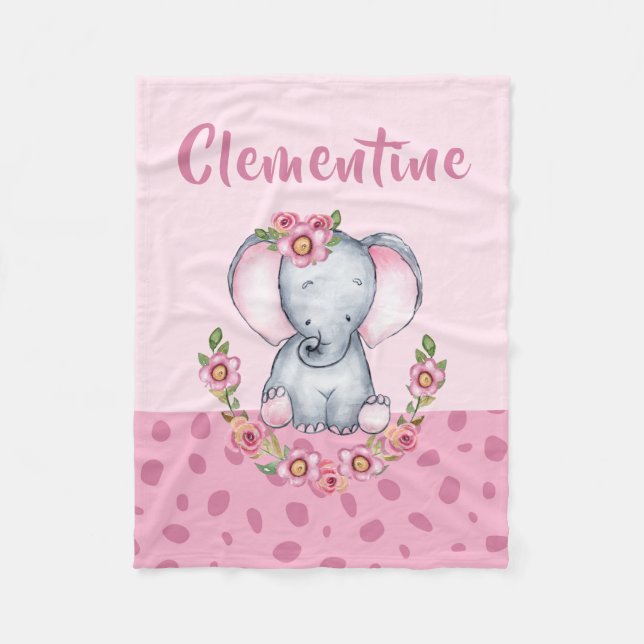 Sweet Flicka Elephant Blommigt Animal Print Fleecefilt (Framsidan)