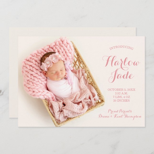 Sweet Flicka Photo Tillkännagivande för födelse (Fram/baksida)