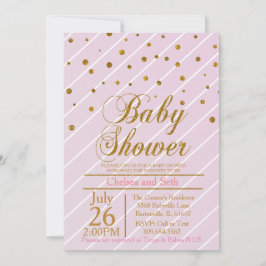 Sweet Flicka Rosa & Guld Confetti | Babyskor Inbjudningar