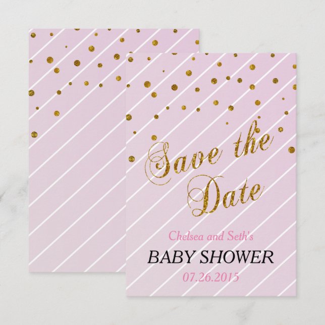Sweet Flicka Rosa & Guld Confetti | Babyskor Inbjudningar (Fram/baksida)
