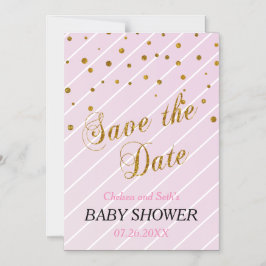 Sweet Flicka Rosa & Guld Confetti | Babyskor Magnetisk Inbjudningskort