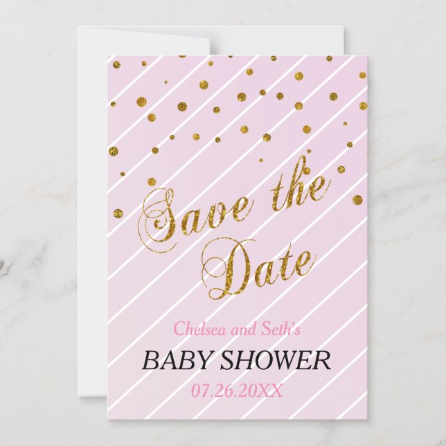 Sweet Flicka Rosa & Guld Confetti | Babyskor Magnetisk Inbjudningskort (Framsida)