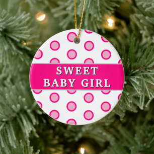 Sweet Flicka Rosa Polka dots Birdats Stats Julgransprydnad Keramik
