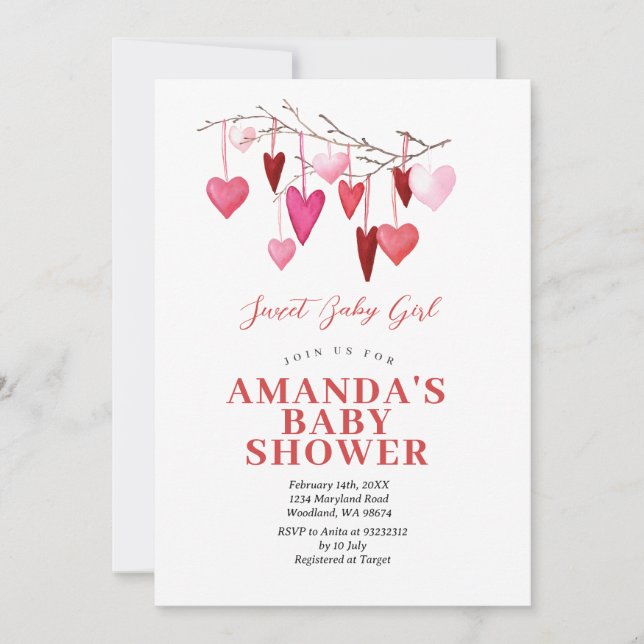 Sweet Flicka Valentine Balloon Baby Shower Inbjudningar (Framsida)