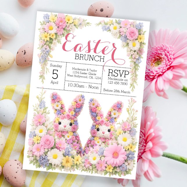 Sweet Flower Bunny Rabbit Easter Egg Hunt Brunch Inbjudningar (Sweet Flower Bunny Rabbit Easter Egg Hunt Brunch Invitation by Ricaso. Bruch with family and friends)