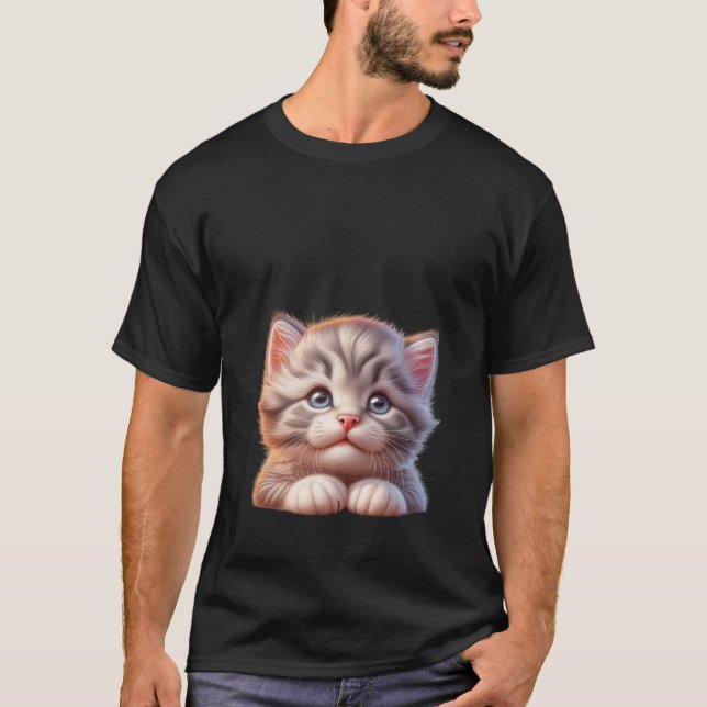 Sweet Fluffy Grey Kitten Blue Eyes Art  ✨🐾💙 T Shirt (Framsida)