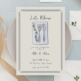 Sweet Fork Spoon Gingham Greenery Rehearsal Dinner Inbjudningar