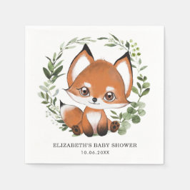 Sweet Fox Botanical Greenery Forest Baby Birthday Pappersservett
