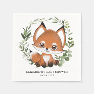 Sweet Fox Botanical Greenery Forest Baby Birthday Pappersservett