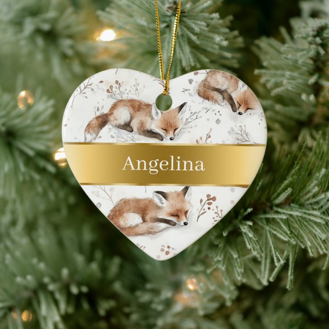 Sweet Fox Gold Ribbon Christmas Julgransprydnad Keramik (Träd)
