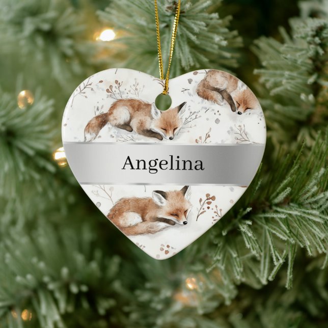 Sweet Fox Silver Ribbon Christmas Julgransprydnad Keramik (Träd)