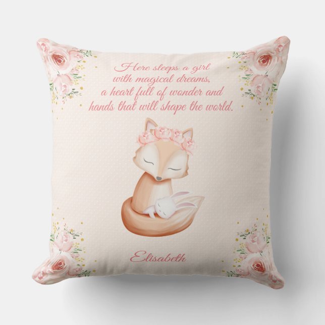 Sweet Fox Snuggling Bunny Personlig Nursery Kudde (Framsida)