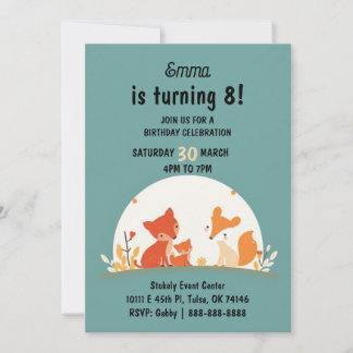 Sweet Foxes Birthday Invitation Card – Cute Woodla Julkort