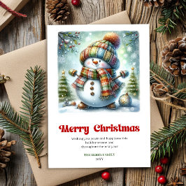 Sweet funny snowman minimalist Xmas watercolor Julkort