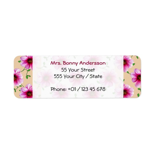 Sweet Garden Rosa Dahlia Flower på någon Färg Returadress Etikett (Framsidan)
