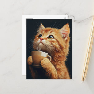 Sweet Ginger Kattunge med kaffe Vykort