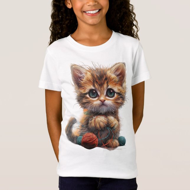 Sweet Ginger och White Patchwork Kitten Charm T Shirt (Framsida)