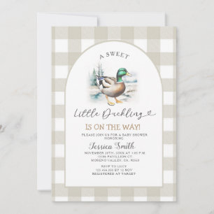 Sweet Gingham Little Duckling Mallard Baby Shower Inbjudningar