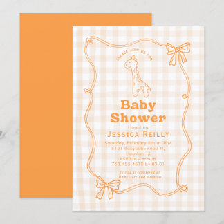 Sweet Giraffe Plaid Bow Elegant Baby Shower Inbjudningar