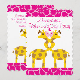Sweet Giraffes i Kärlek Rosa Kids Valentines Party Inbjudningar