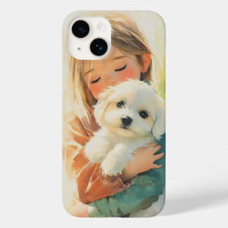 Sweet Girl and Puppy Watercolor iphone case