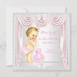Sweet Girl Baby Shower Rosa Satin Blonde Baby Inbjudningar