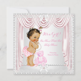 Sweet Girl Baby Shower Rosa Satin Brunette Baby Inbjudningar