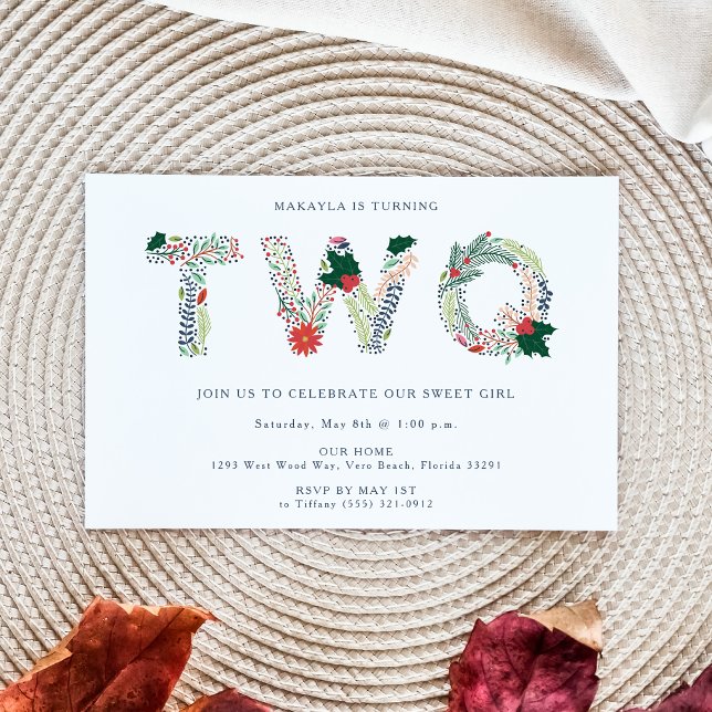 Sweet Girl Blommigt Second Födelsedagsfest Inbjudningar (Skapare uppladdad)