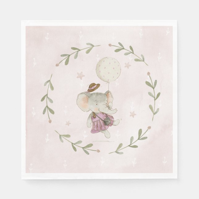 Sweet Girl Botanical Boho Elephant Baby Shower Pappersservett (Framsidan)