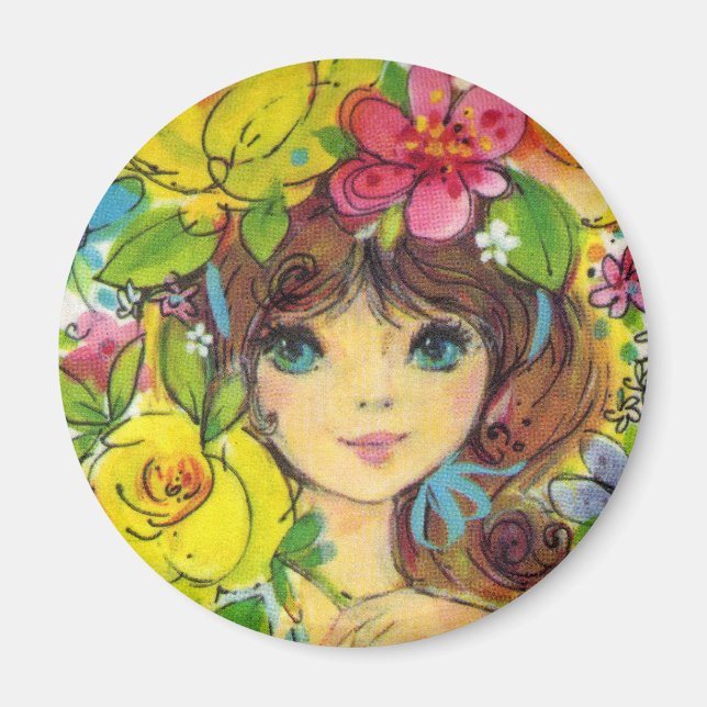 Sweet Girl i en Bouquet of Flowers Magnet (Framsidan)